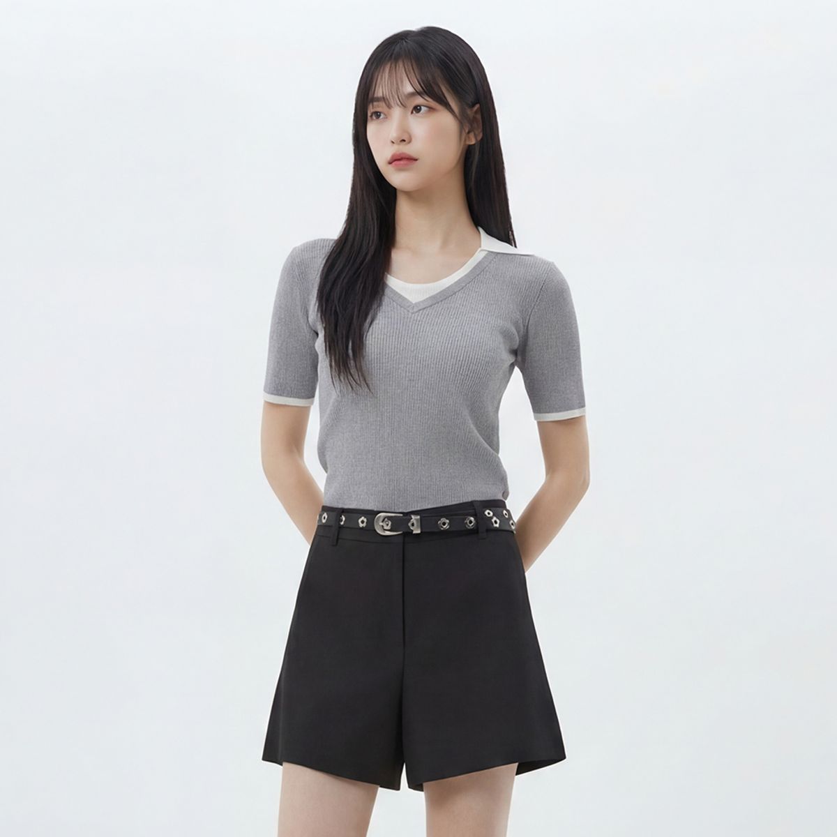 랩(LAP) 배색카라 레이어드 니트풀오버 AS2KH560