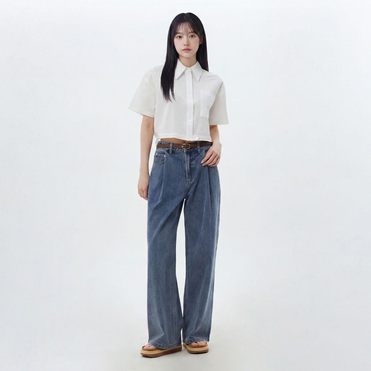 랩(LAP) 원턱 롱 와이드 데님 팬츠 AS2DP464