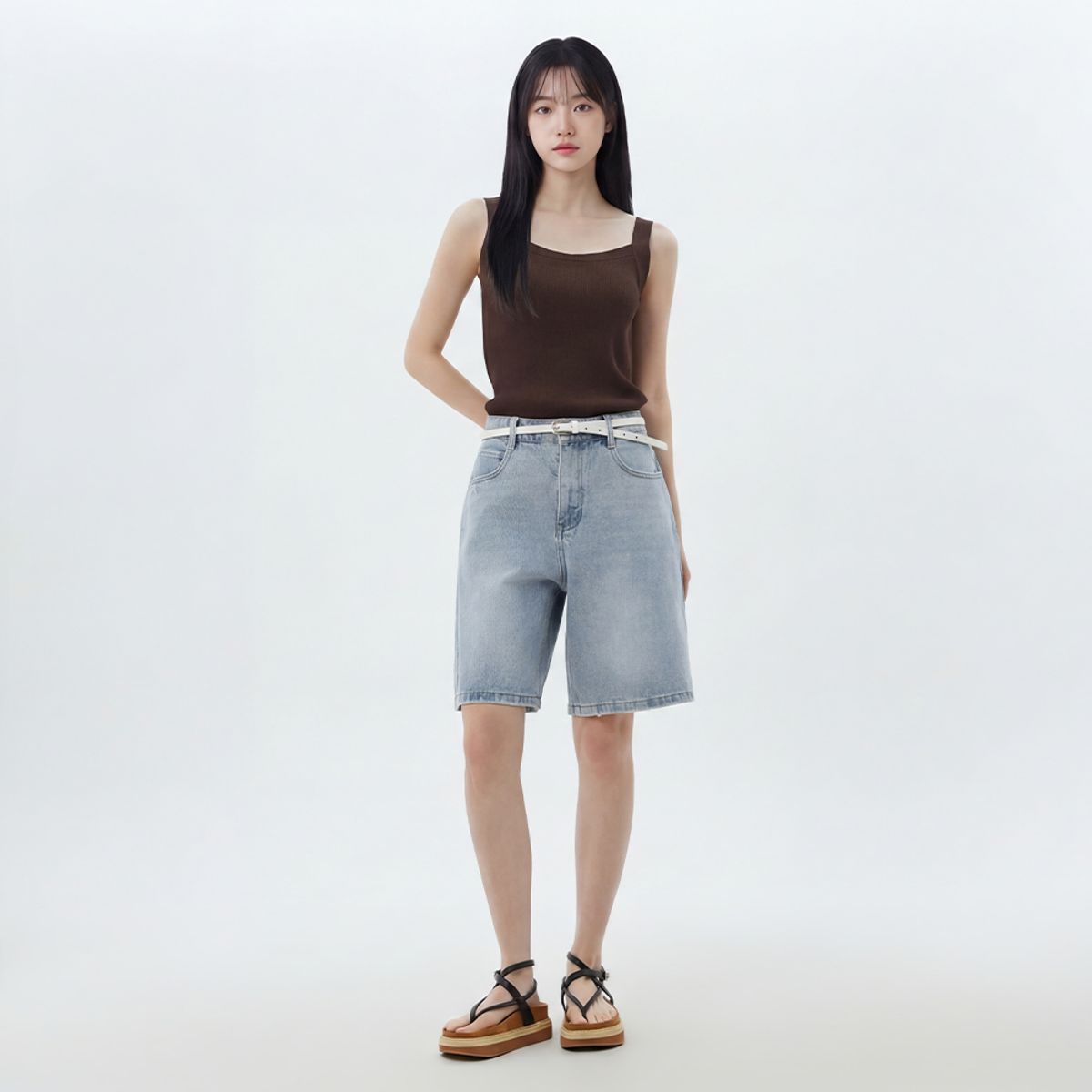 랩(LAP) 구제 워싱 버뮤다 데님 팬츠 AS2DP465