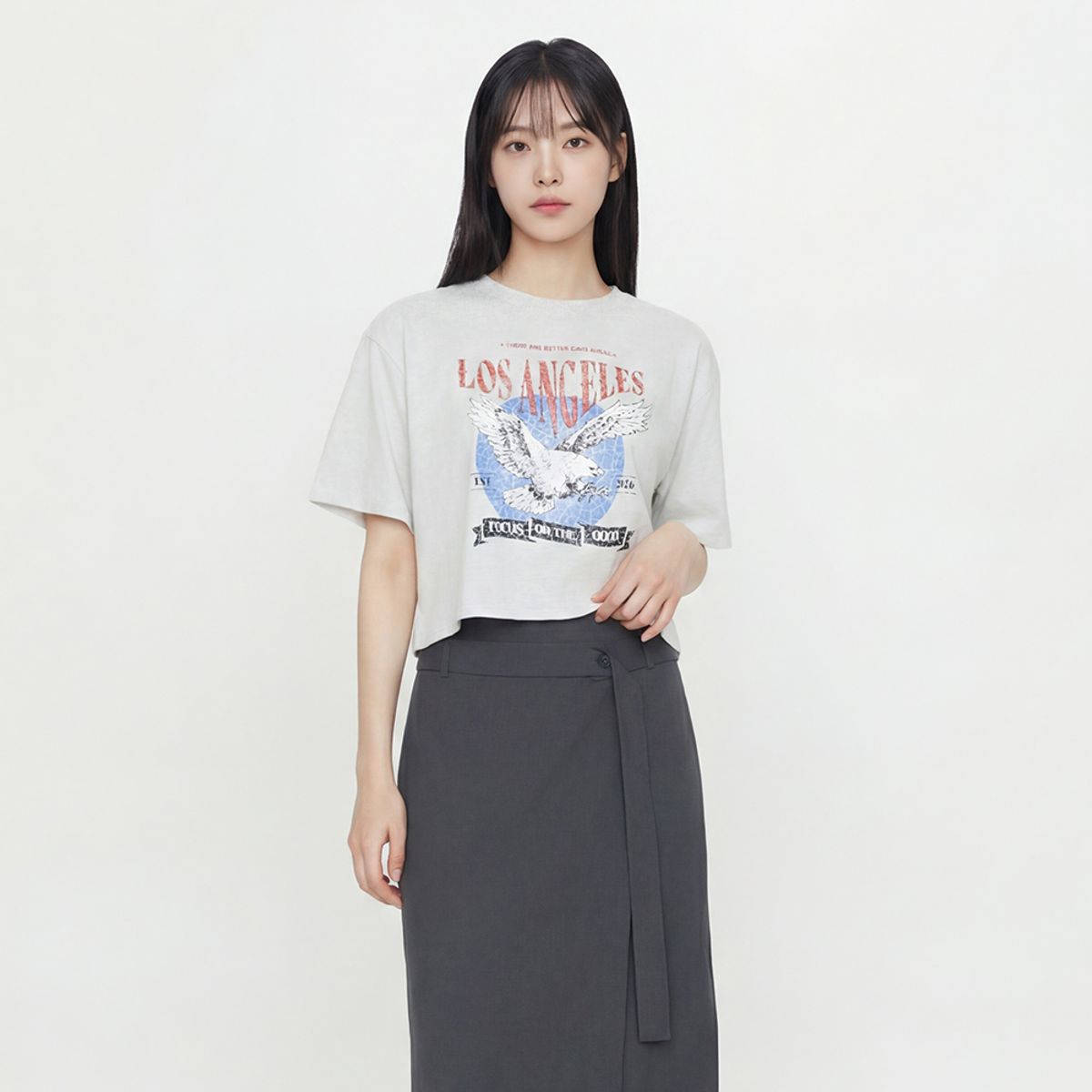 랩(LAP) 빈티지 프린팅 크롭 반팔 티셔츠 AS2CT470