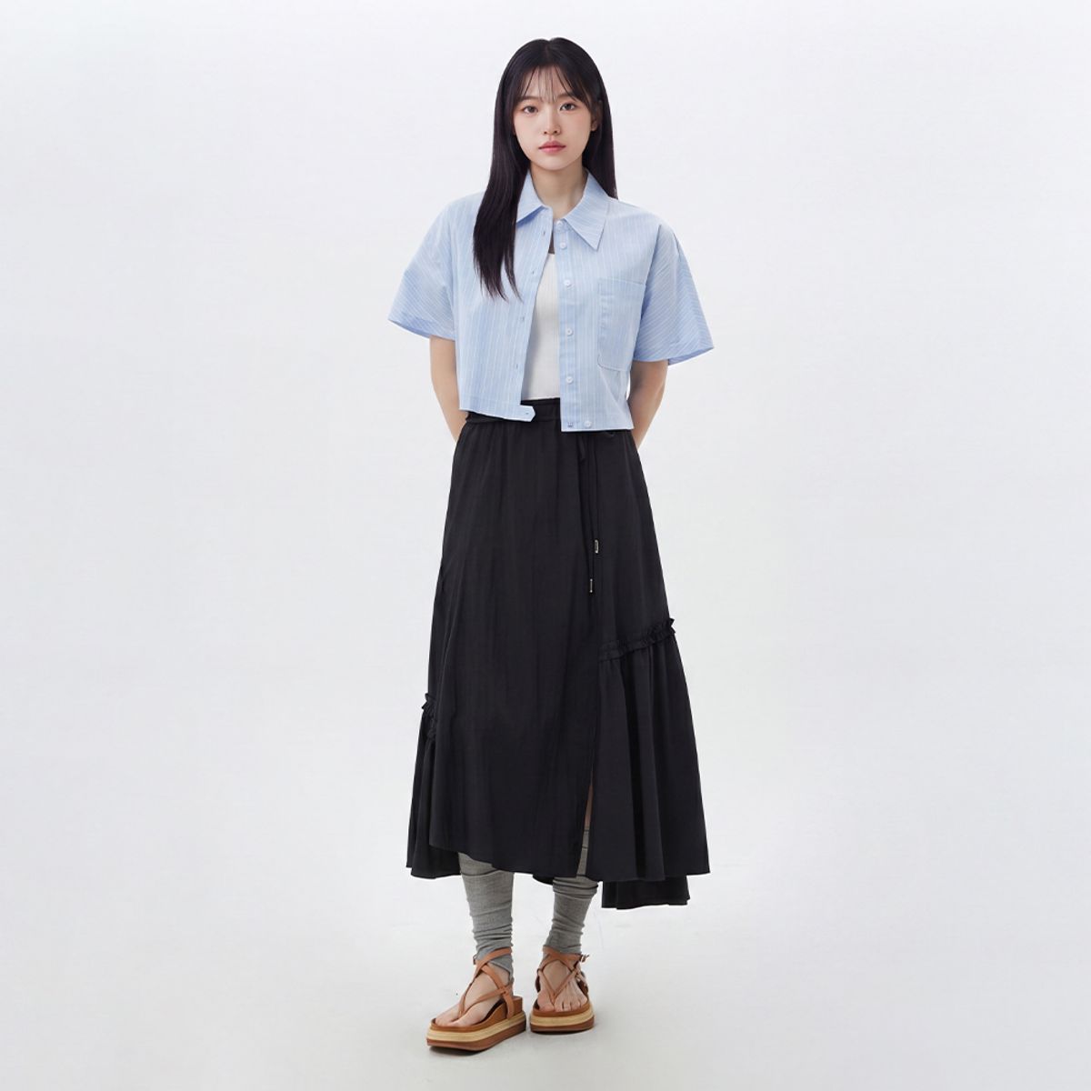 랩(LAP) 와샤 사선절개 밴딩 플레어 스커트 AS2WS462