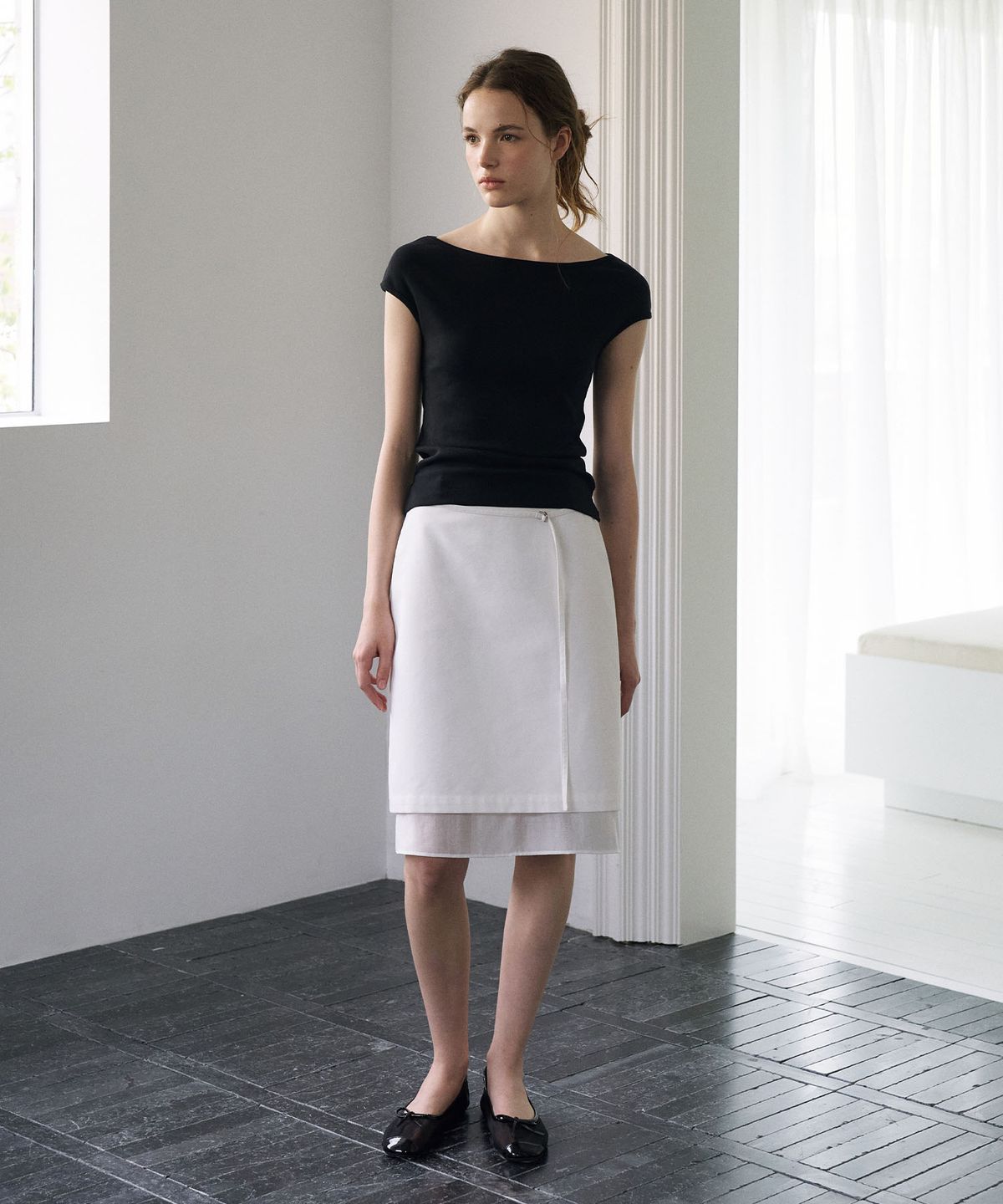 라메레이(LAMEREI) Sheer Cotton Midi Skirt[LMBFSUSK415]-White
