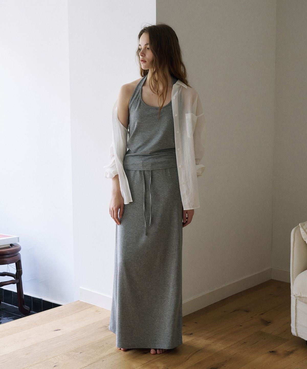 라메레이(LAMEREI) Jersey String Maxi Skirt[LMBFSUSK416]-2color