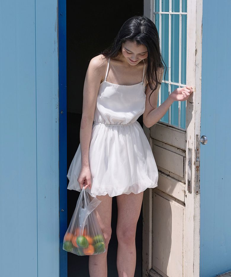 레이어드 벌룬 미니 드레스 아이보리