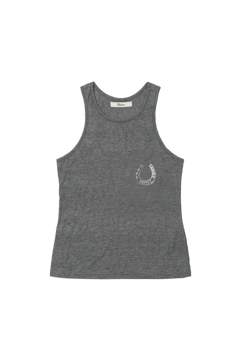 HORSESHOE PRINT SLEEVELESS IN CHARCOAL