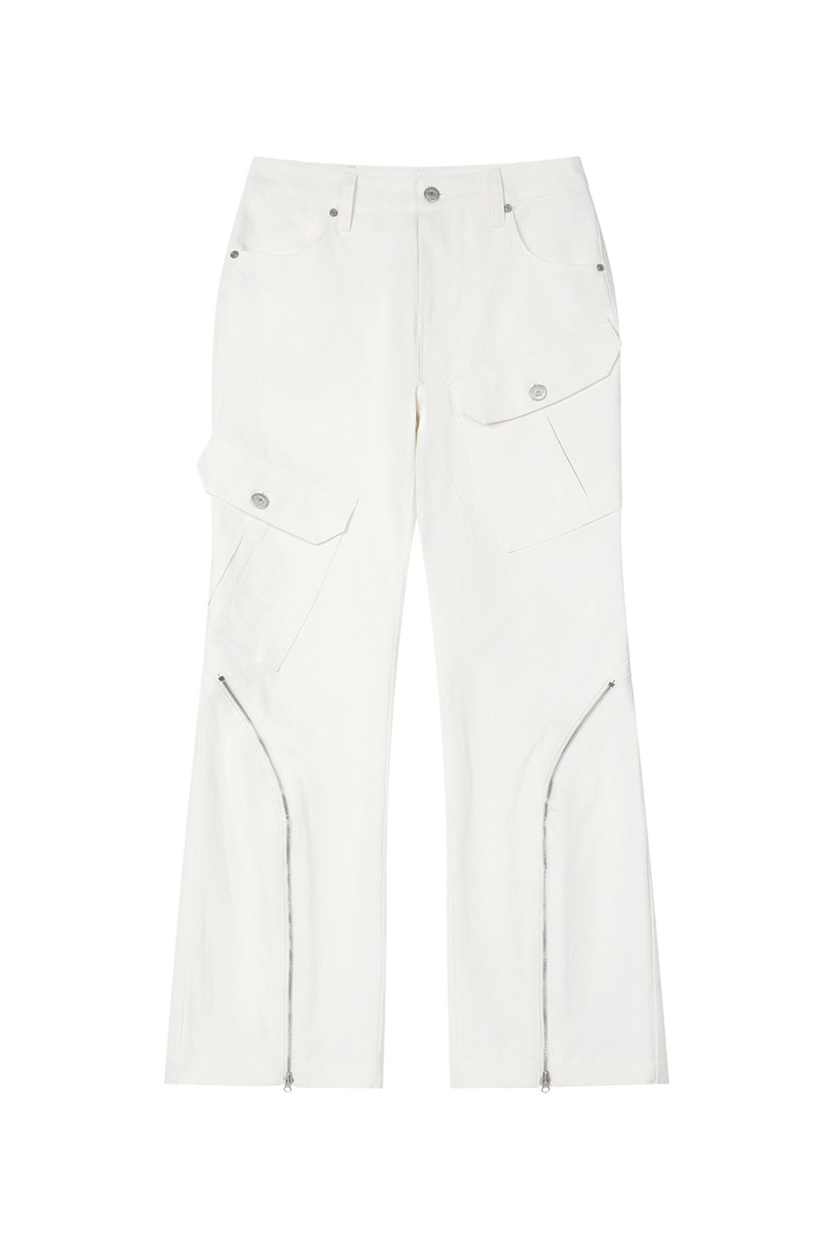 다이닛(DEINET) ZIPPER BOOTSCUT CARGO PANTS IN WHITE
