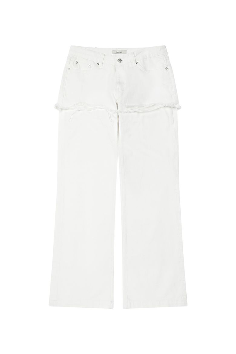 LAYERED SEMI BOOTSCUT DENIM PANTS IN WHITE