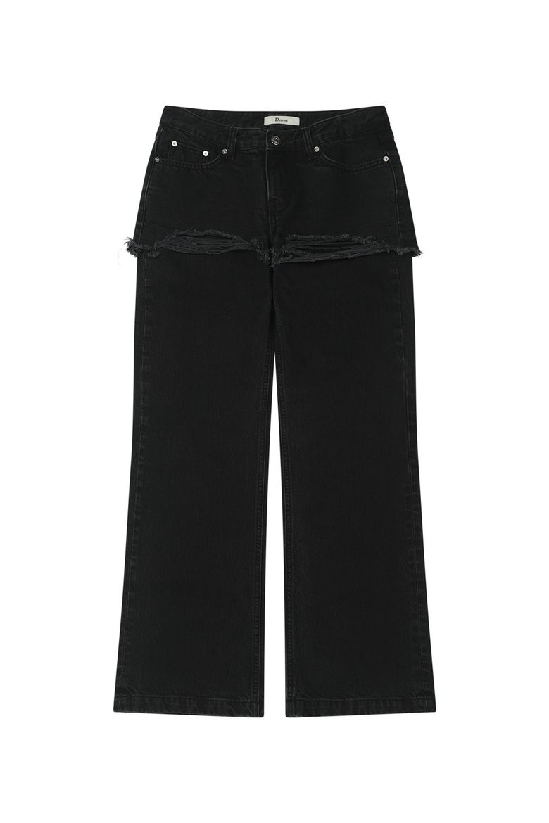 LAYERED SEMI BOOTSCUT DENIM PANTS IN BLACK