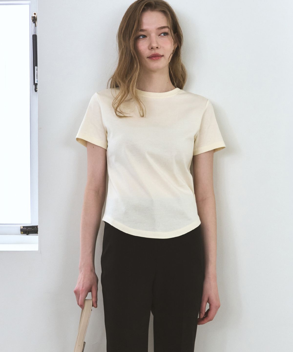 드로우핏 우먼(DRAWFIT WOMEN) 수피마 실켓 슬림 반팔 티셔츠 [YELLOW BEIGE]