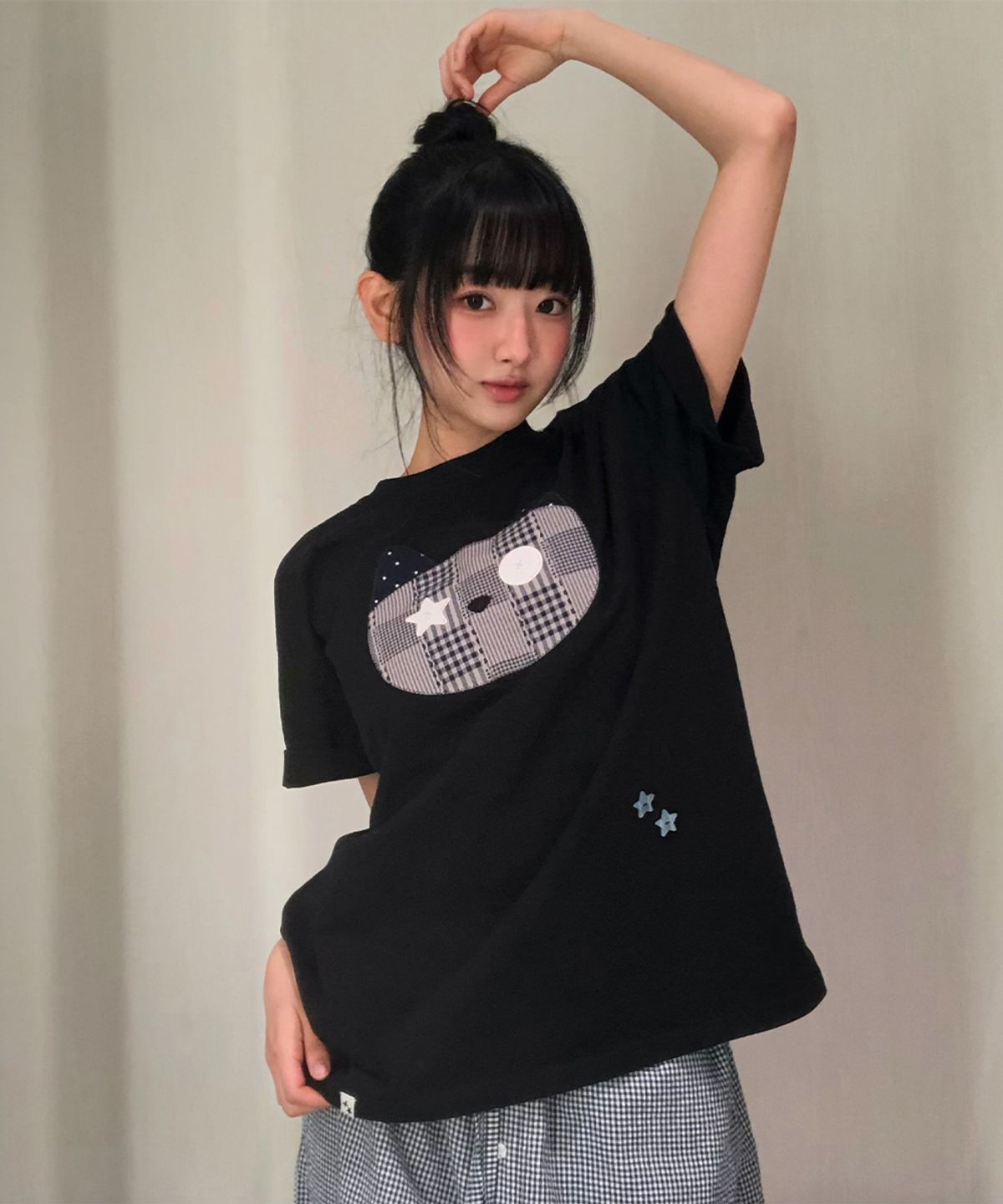 카비시(CAVISH) CAT CHECK APPLIQUE SS TEE BLACK(CV2GMFT518A)