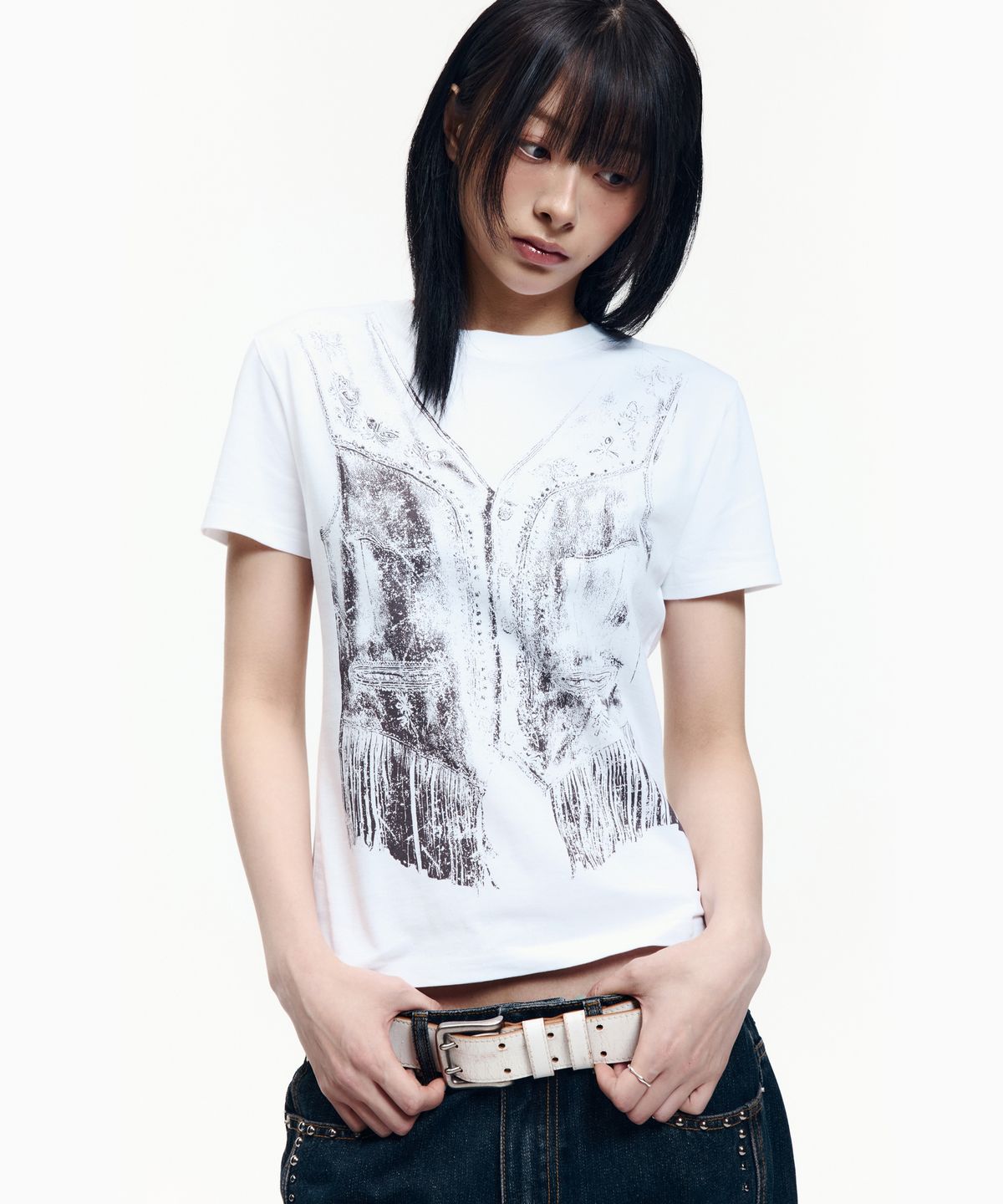 아캄(AAKAM) Western Vest Half Top (White)