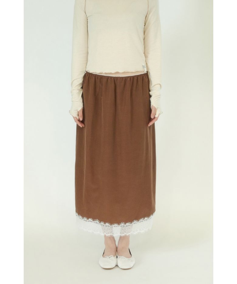 Rosette Lace Detail Skirt _ Brown