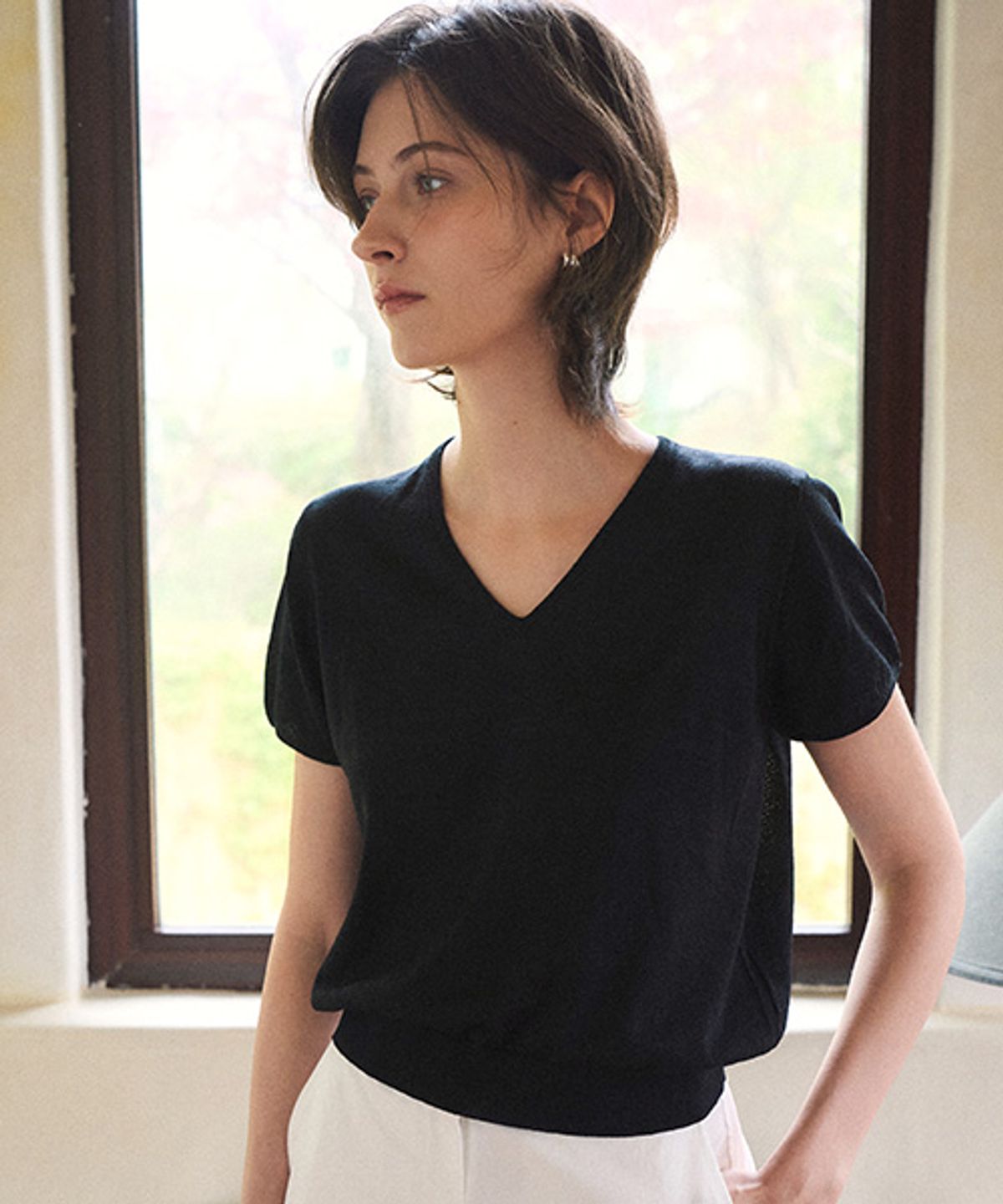 안젤로비안코(ANGELO BIANCO) Pure V-Neck Paper Knit (3color)
