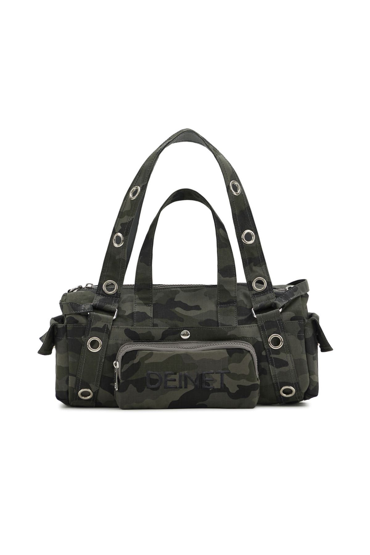 다이닛(DEINET) EYELET CAMOUFLAGE MINI DUFFLE BAG IN CHARCOAL