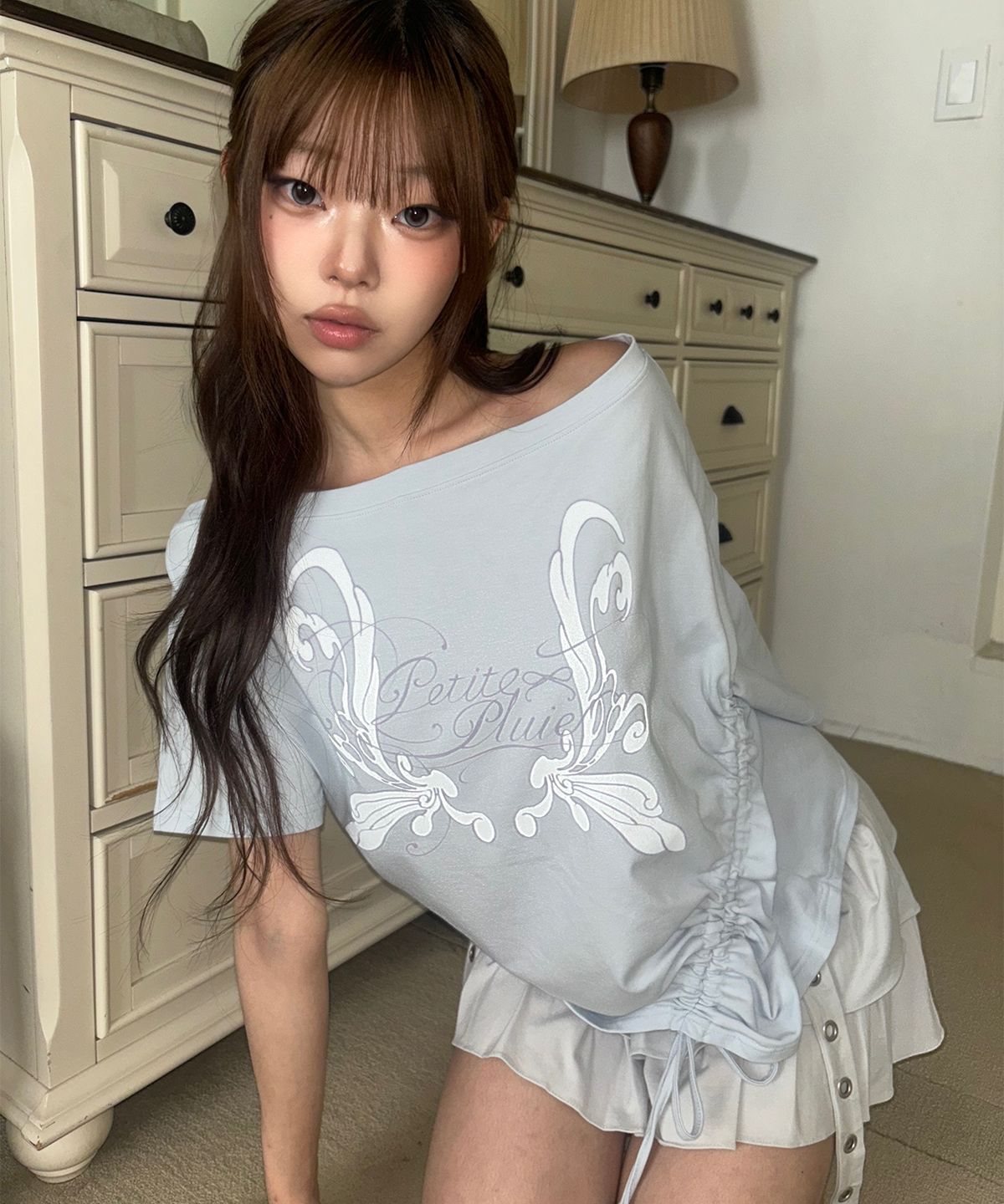 일리고(ILLIGO) 새소 페어리 원숄더 티셔츠 블루