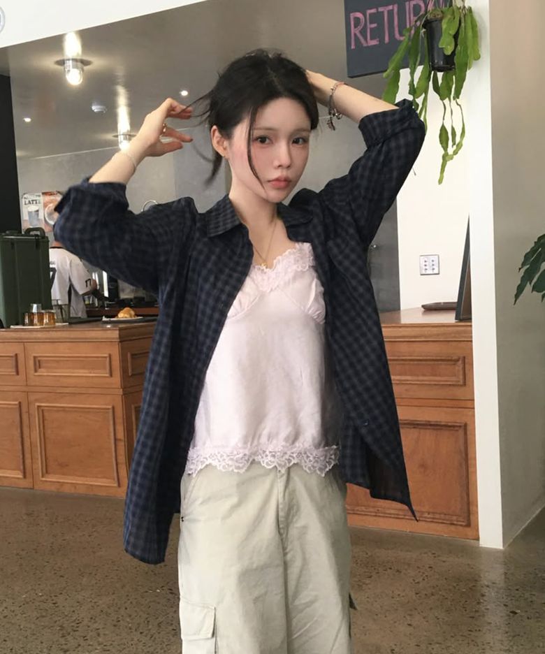 오버사이즈 베일리 체크 셔츠 [navy]