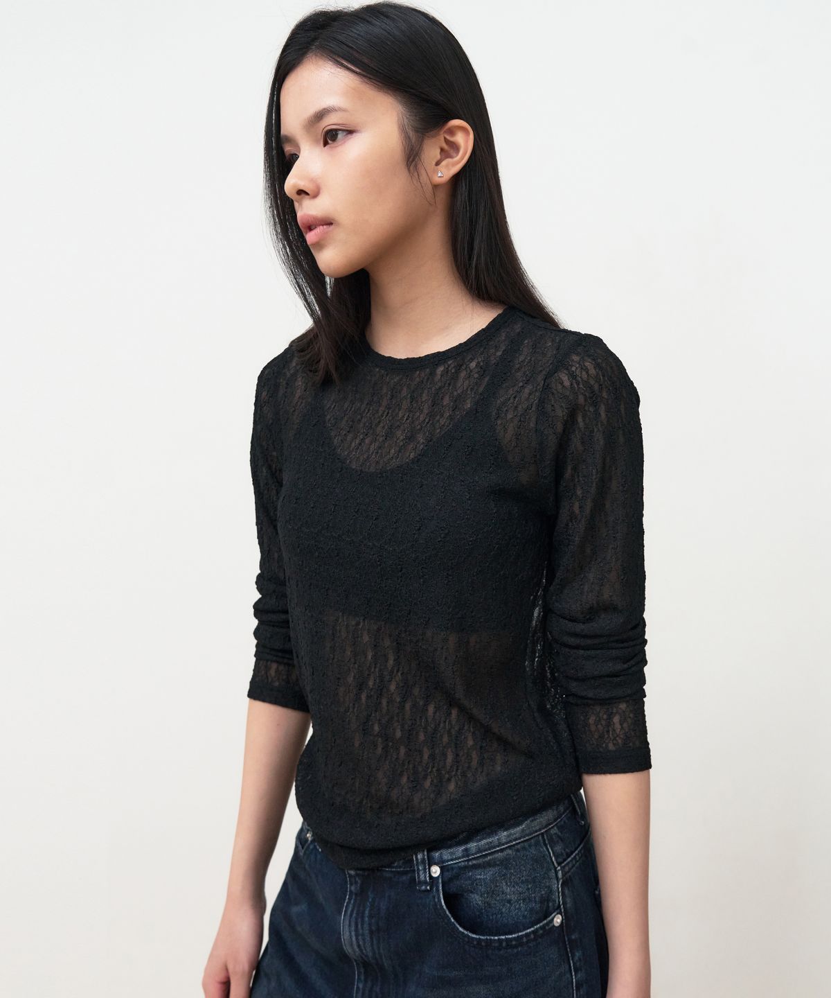 시스에이(SIS A) 시스루 스템 레이스 롱 슬리브 [black]