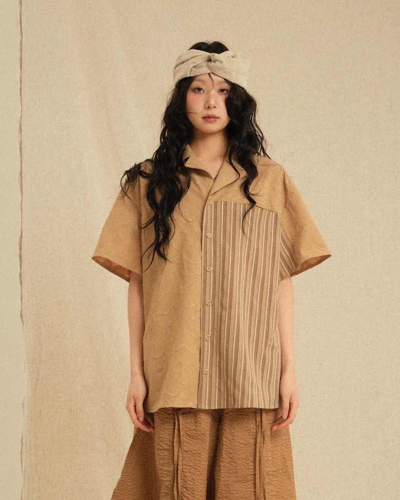 Ethnic Coloring Open Collar Shirts Beige (Ver. 26ss)