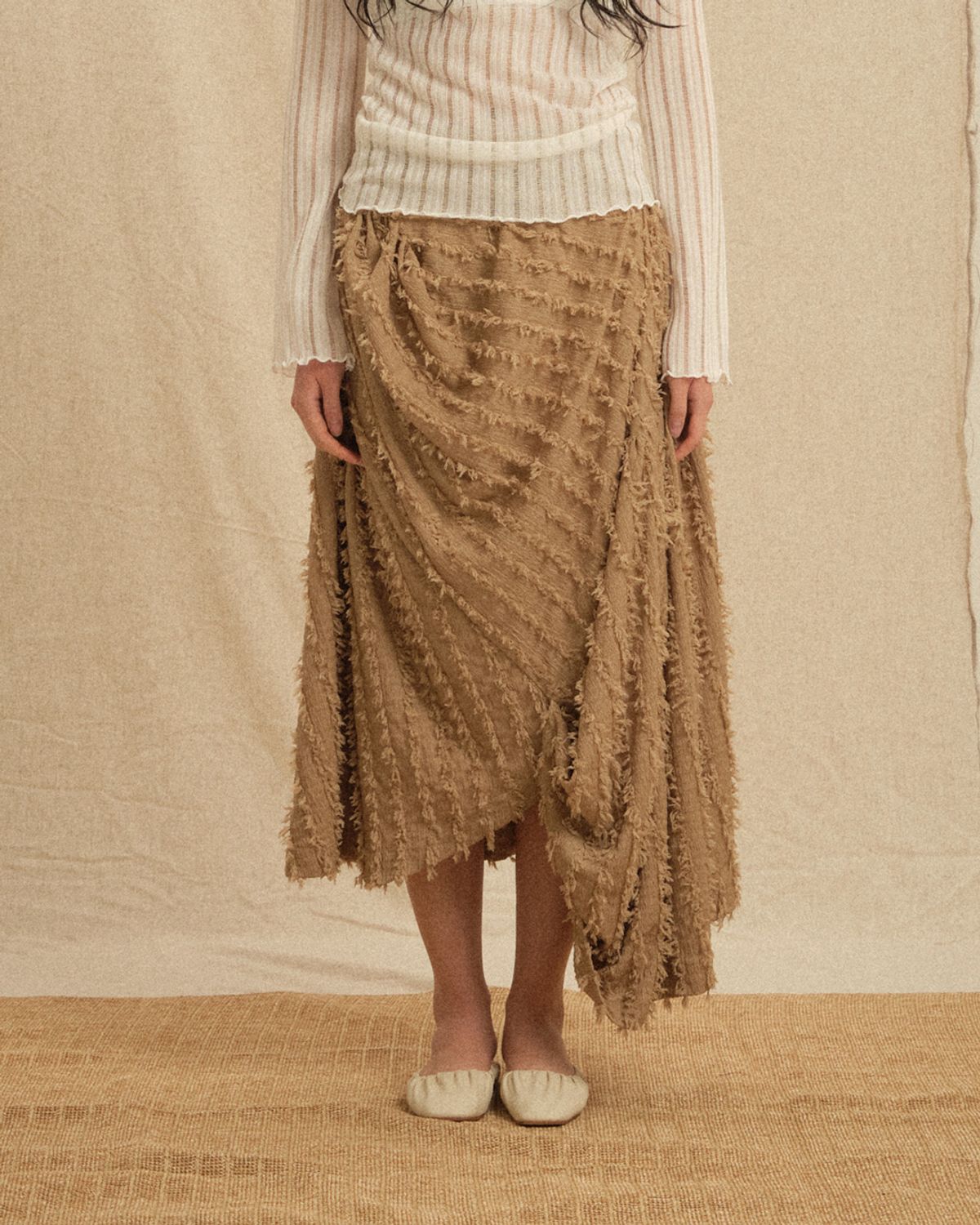 레큘리(RECULER) Ethnic drape long skirt Beige