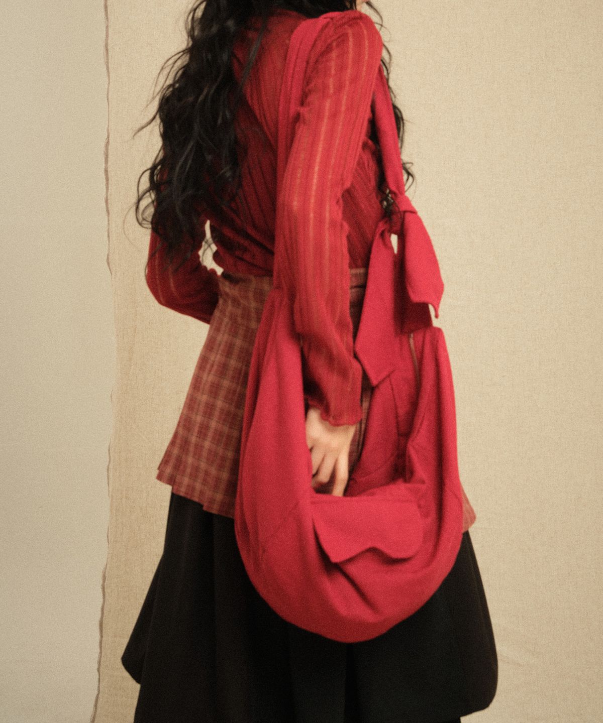 레큘리(RECULER) Tweed cloth cross bag Red