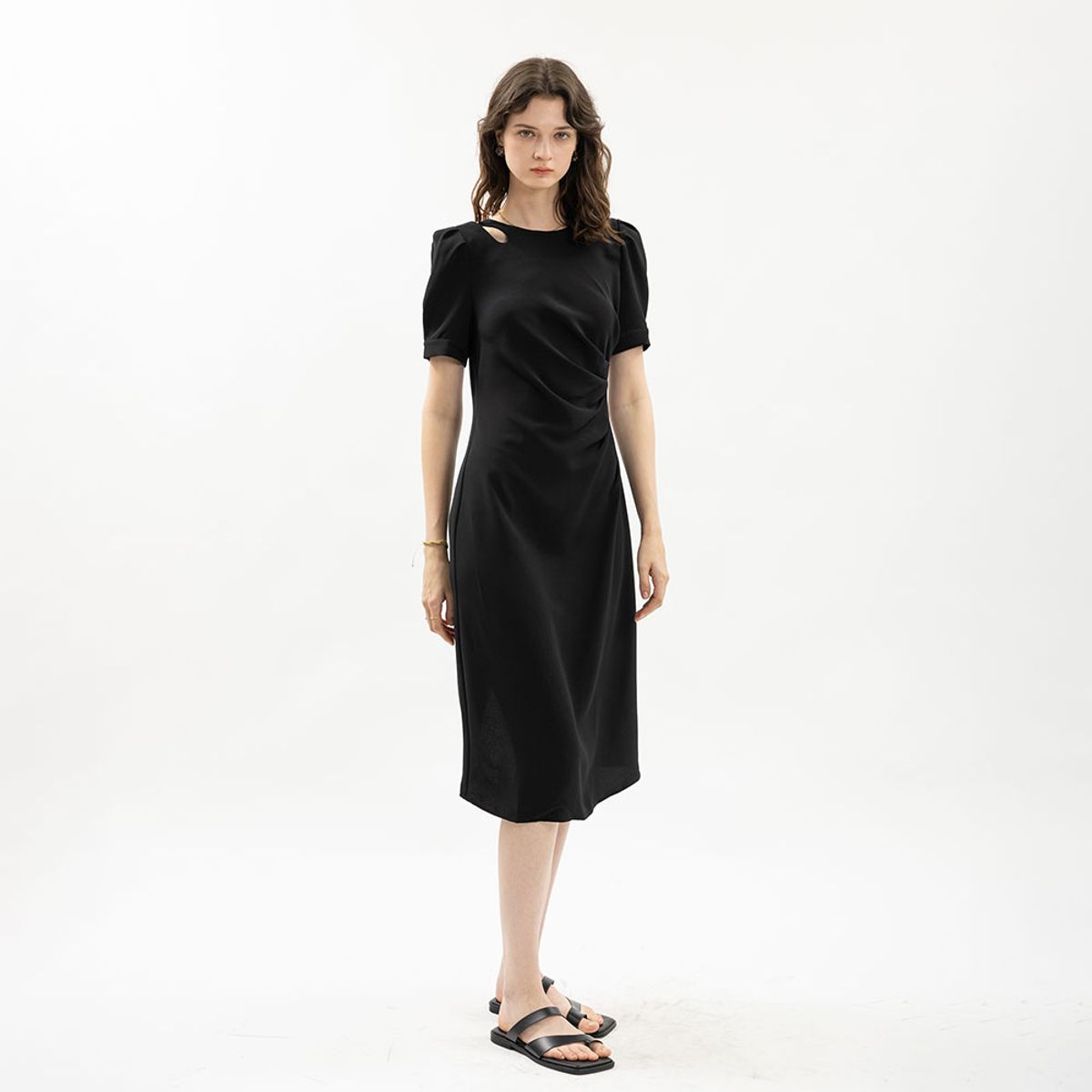 웬스데이딜라잇(WEDNESDAY DELIGHT) WD_Minimal drape puff sleeve dress_BLACK