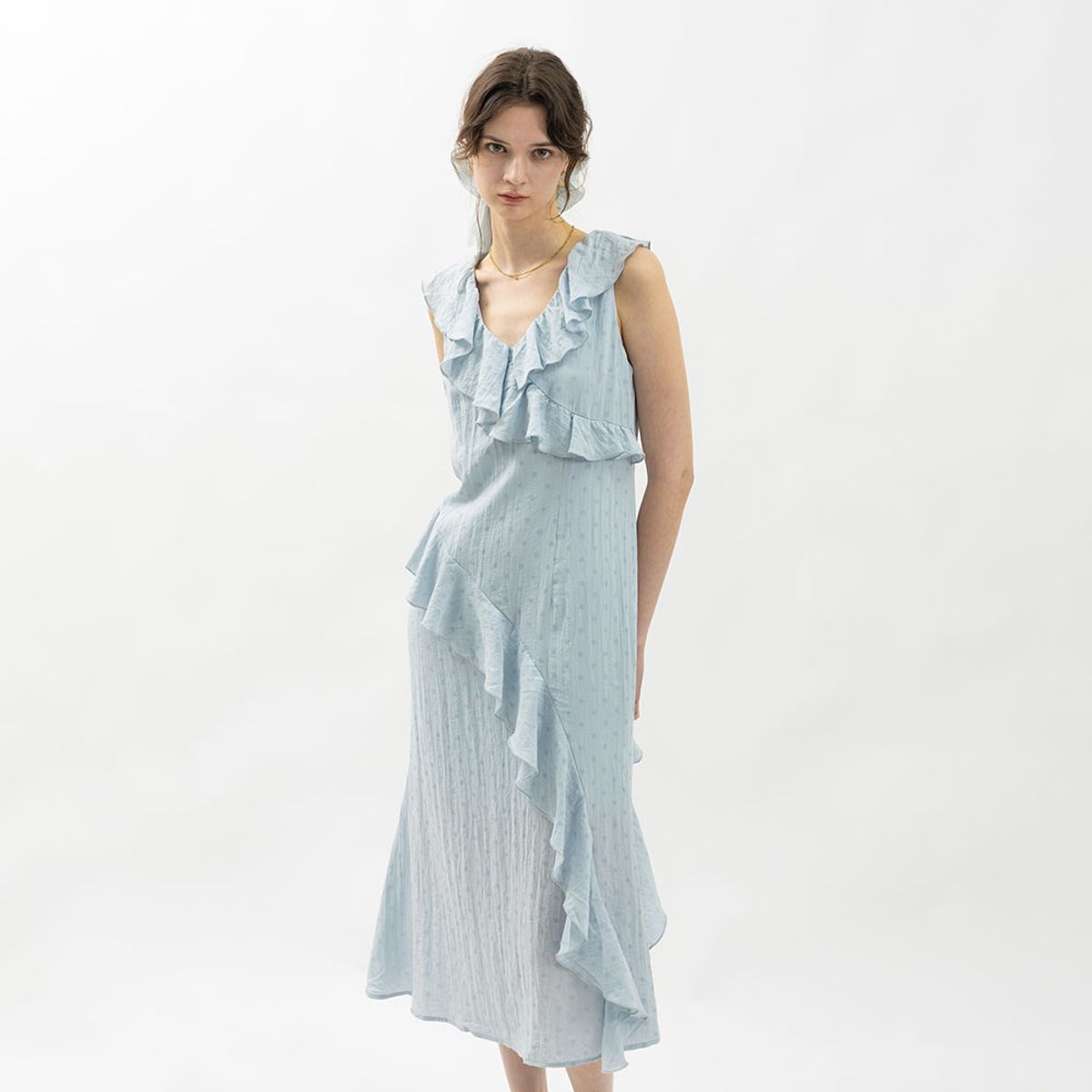 웬스데이딜라잇(WEDNESDAY DELIGHT) WD_Wave frill dot long dress_2color