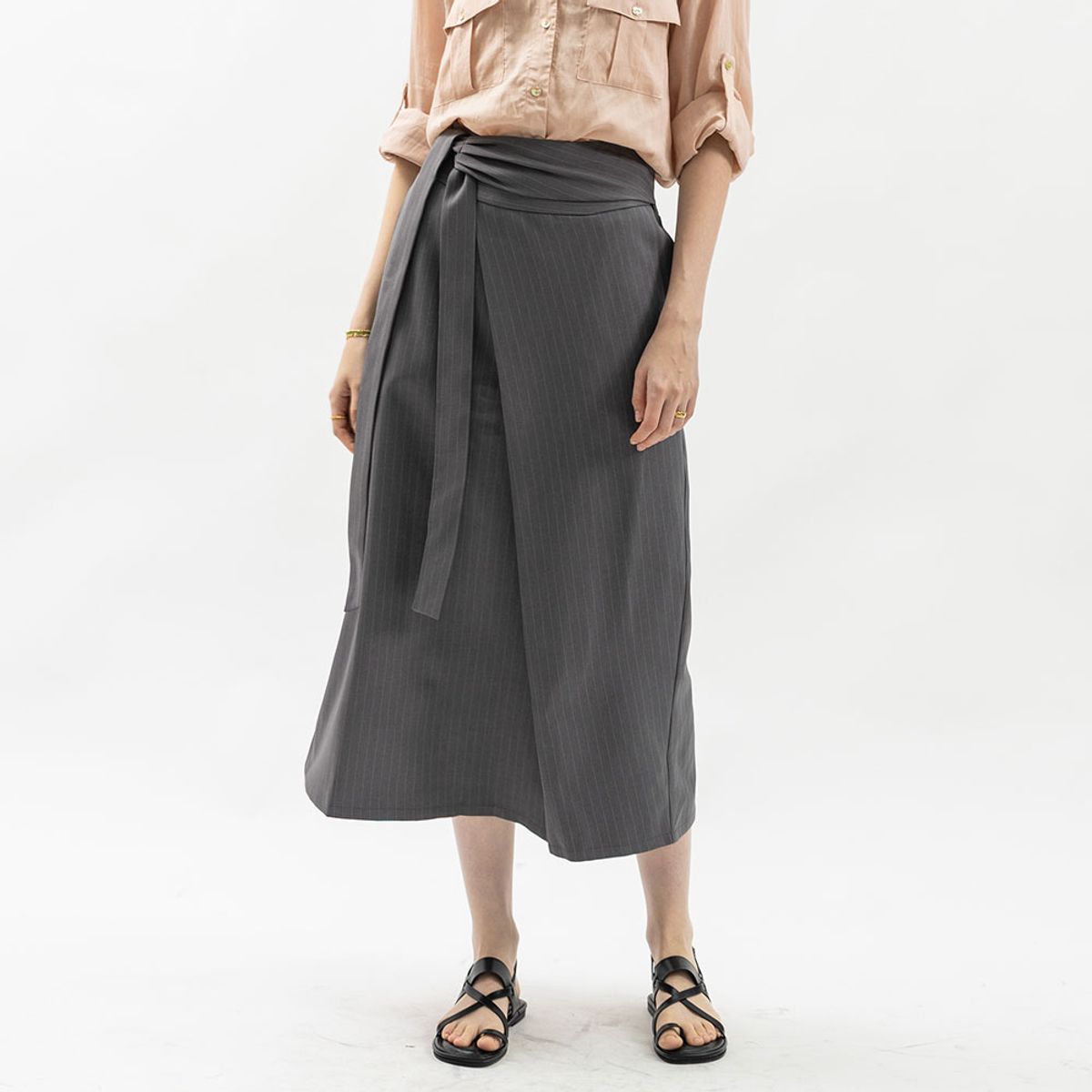 웬스데이딜라잇(WEDNESDAY DELIGHT) WD_Stripe wrap midi skirt_2color