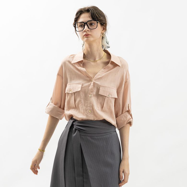 WD_Roll-up sleeve sheer shirt_4color