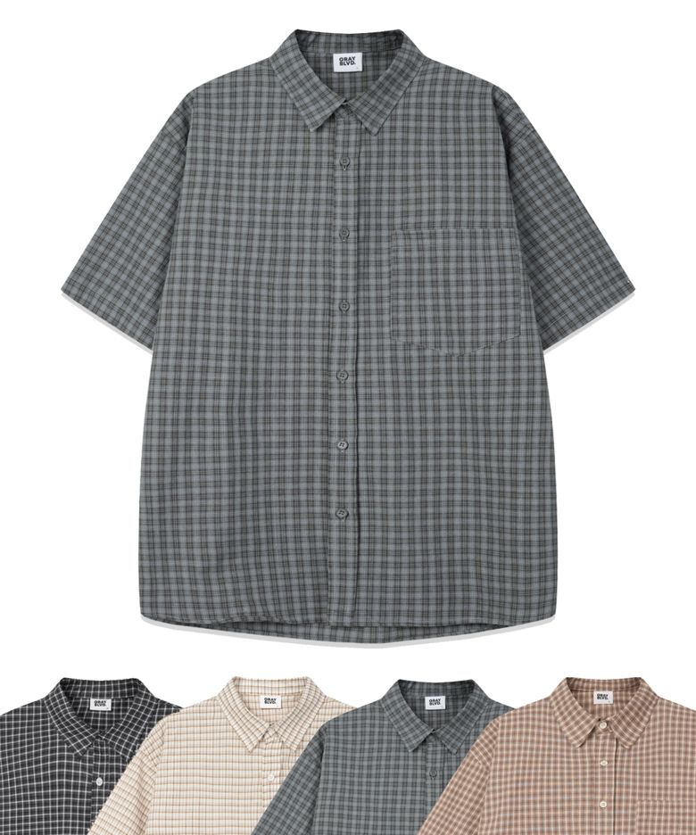 린넨라이크 케이브 체크 반팔 셔츠 (4COLOR)