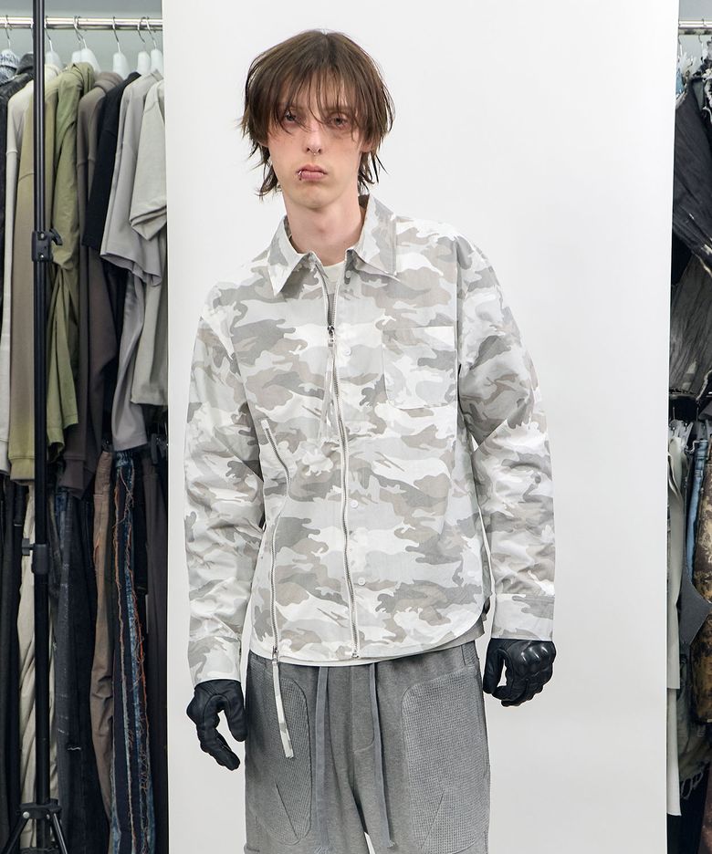 Camo Zip-Up Overshirt Ivory