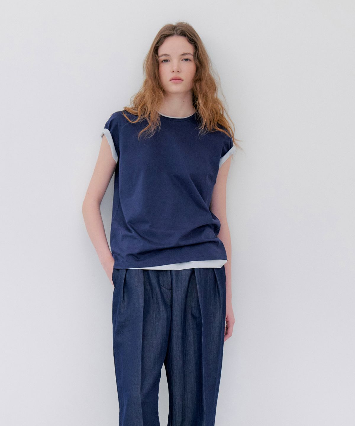 노티아(NOTIA) SILKET COTTON T-SHIRTS - NAVY