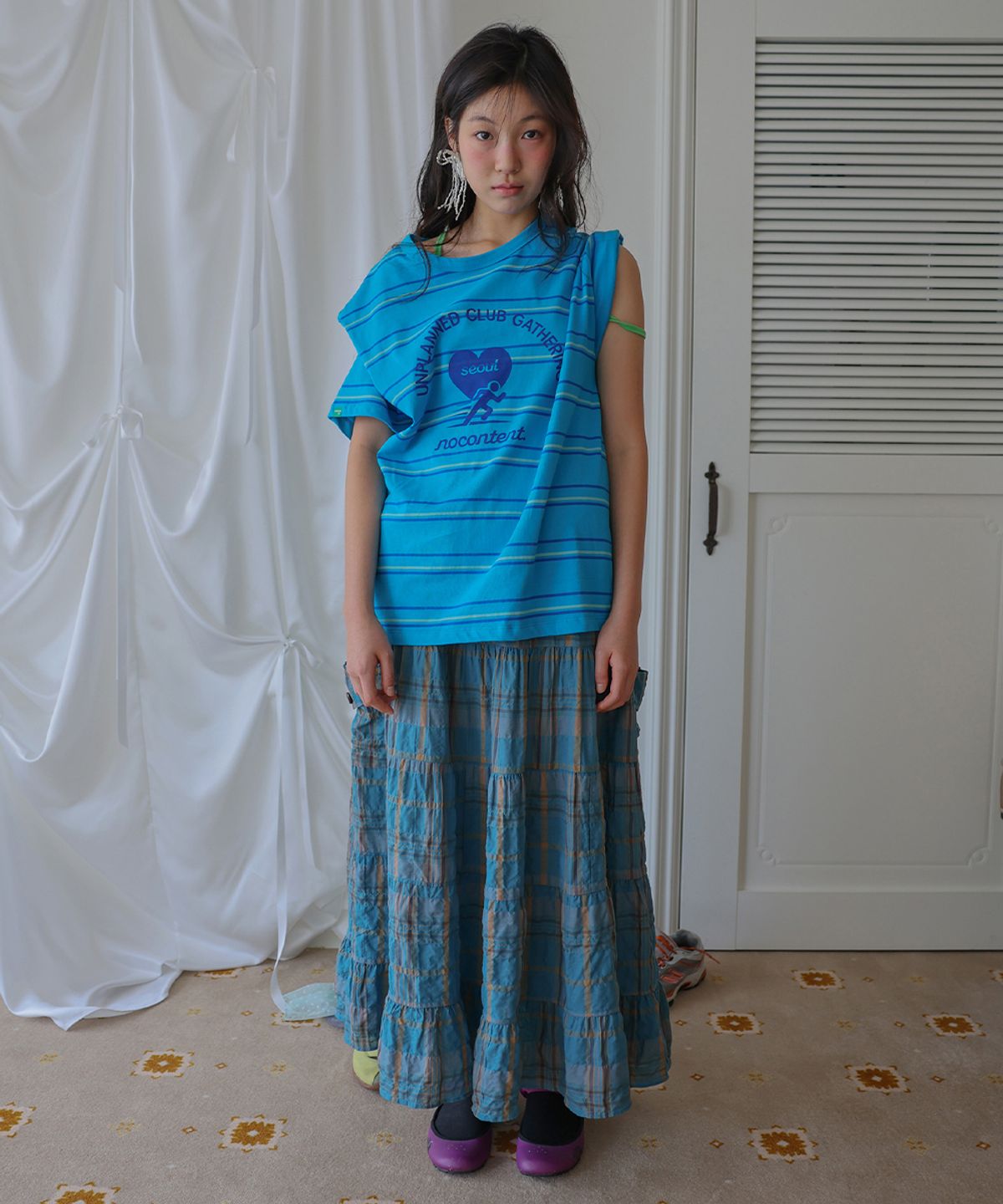 노컨텐츠(NOCONTENT) 379. 크리즈 포켓 스커트 _ 블루 그린