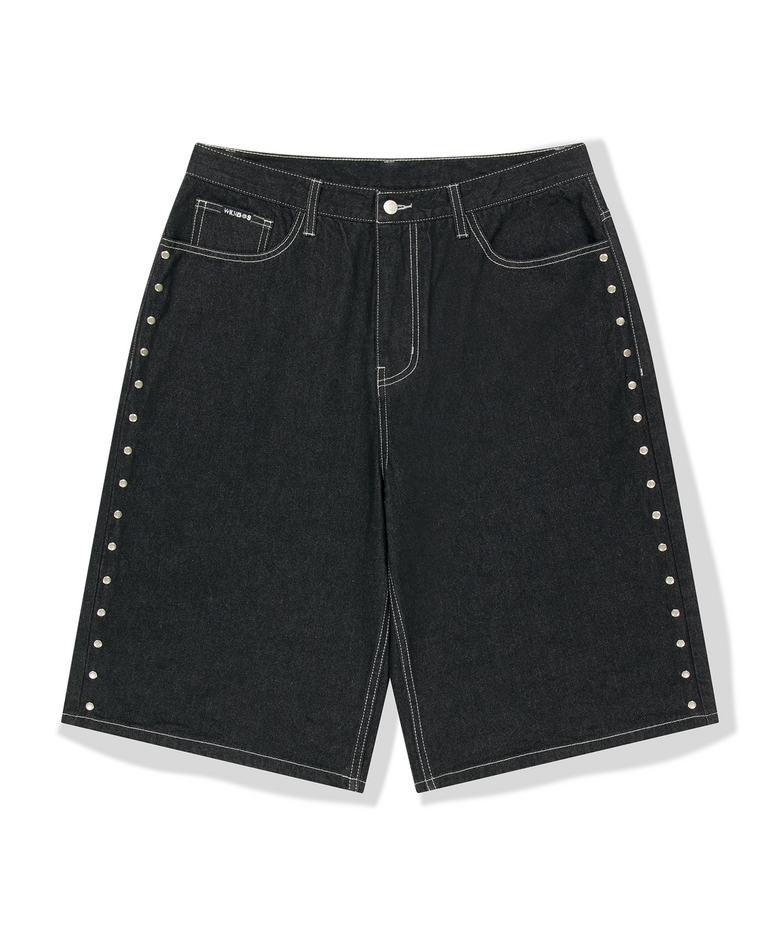 [WKNDRS x GWAXNG] SNARL STUDDED DENIM SHORTS (BLACK)