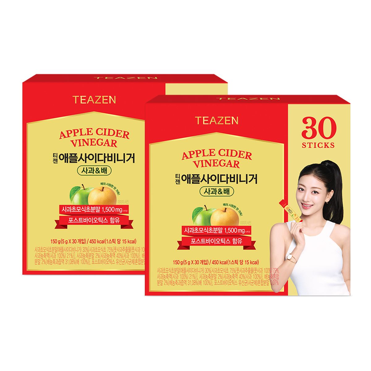 티젠(TEAZEN) 애플 사이다 비니거 사과&배 30스틱X2박스