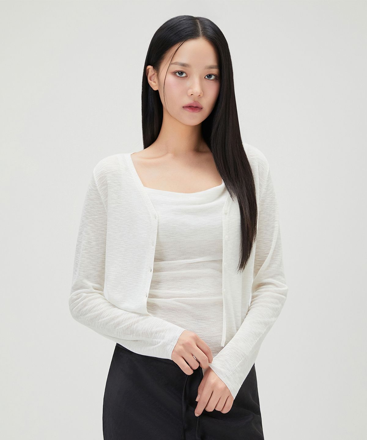 미쏘(MIXXO) 브이넥 시스루 가디건_MIWCKG720T