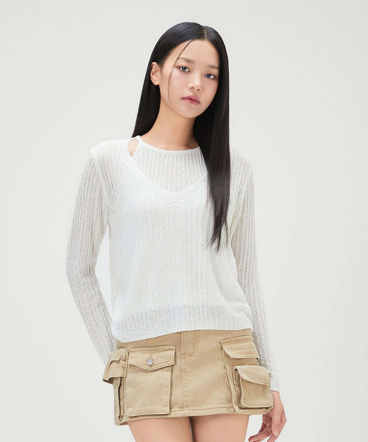 미쏘(MIXXO) 딥브이 레이어드 니트 RE KAG53SS_MIWKAG72QS