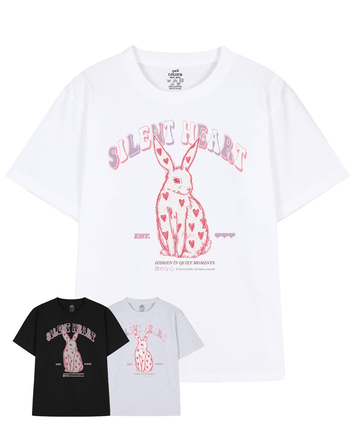 컬로라(COLORA) 사일런트 하트 반팔 티셔츠 (3color)