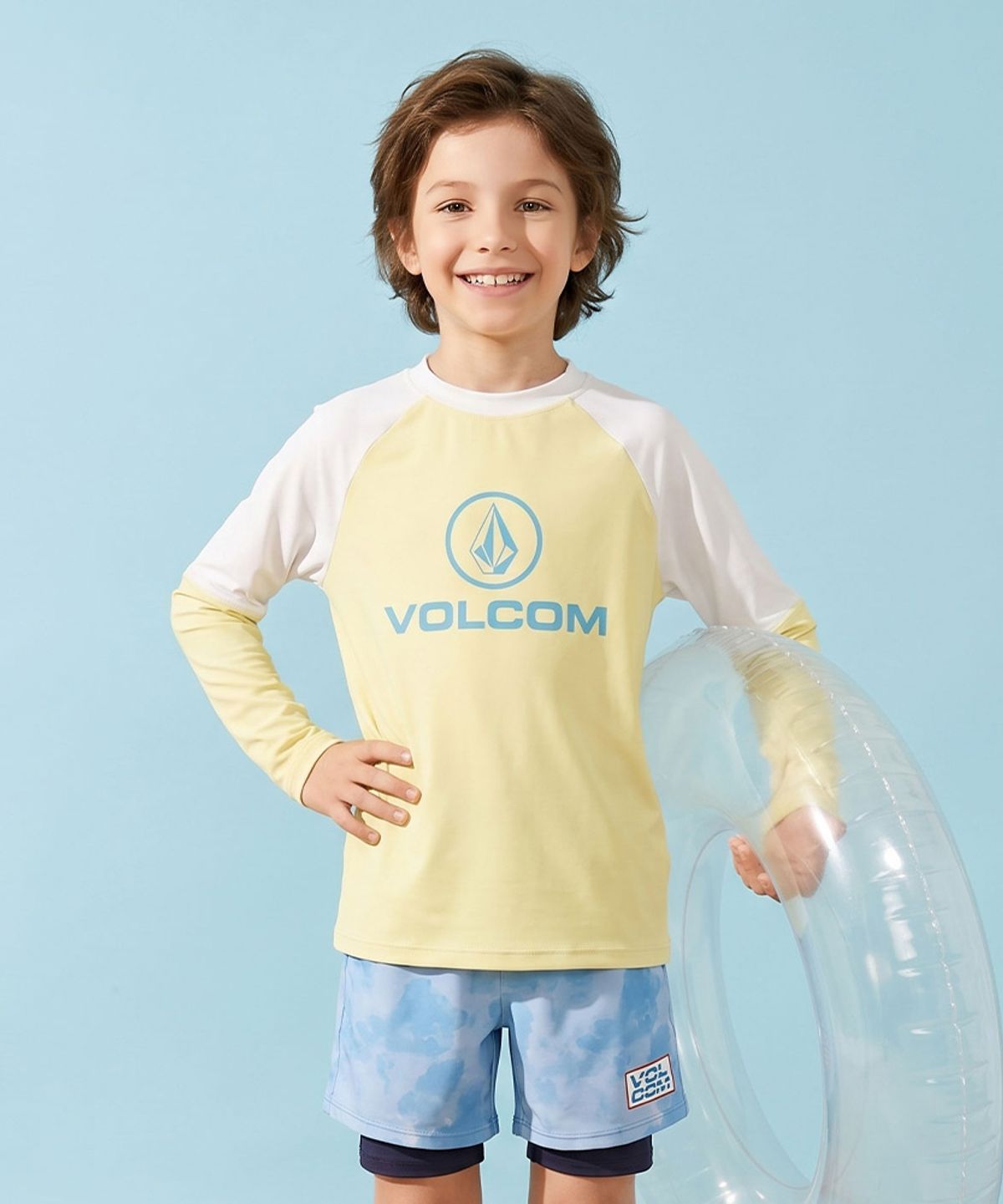 볼컴 키즈(VOLCOM KIDS) 배색 레깅스 래쉬가드 세트 D6M051