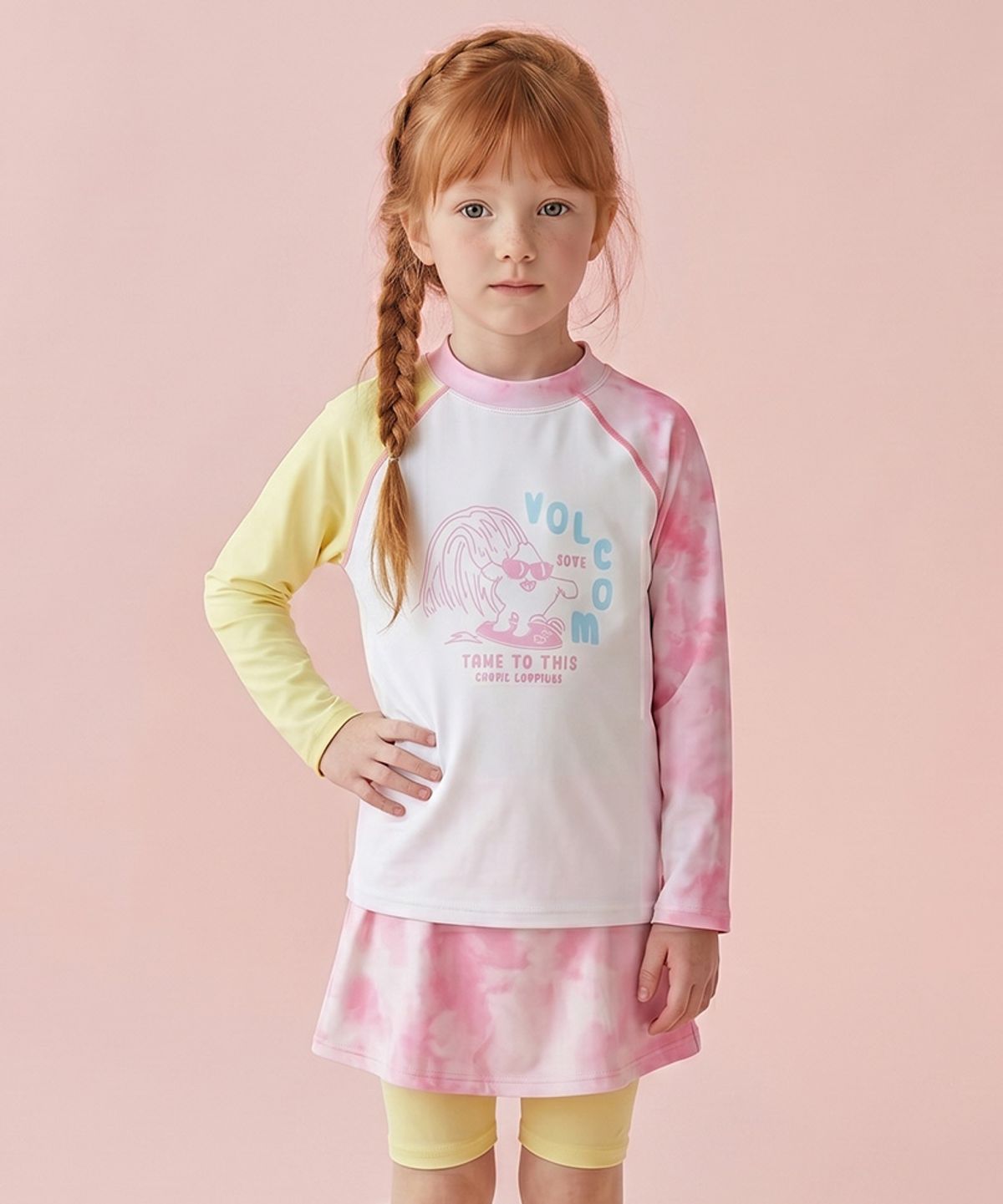 볼컴 키즈(VOLCOM KIDS) 타이다이 스커트 레깅스 래쉬가드 세트 D6M052