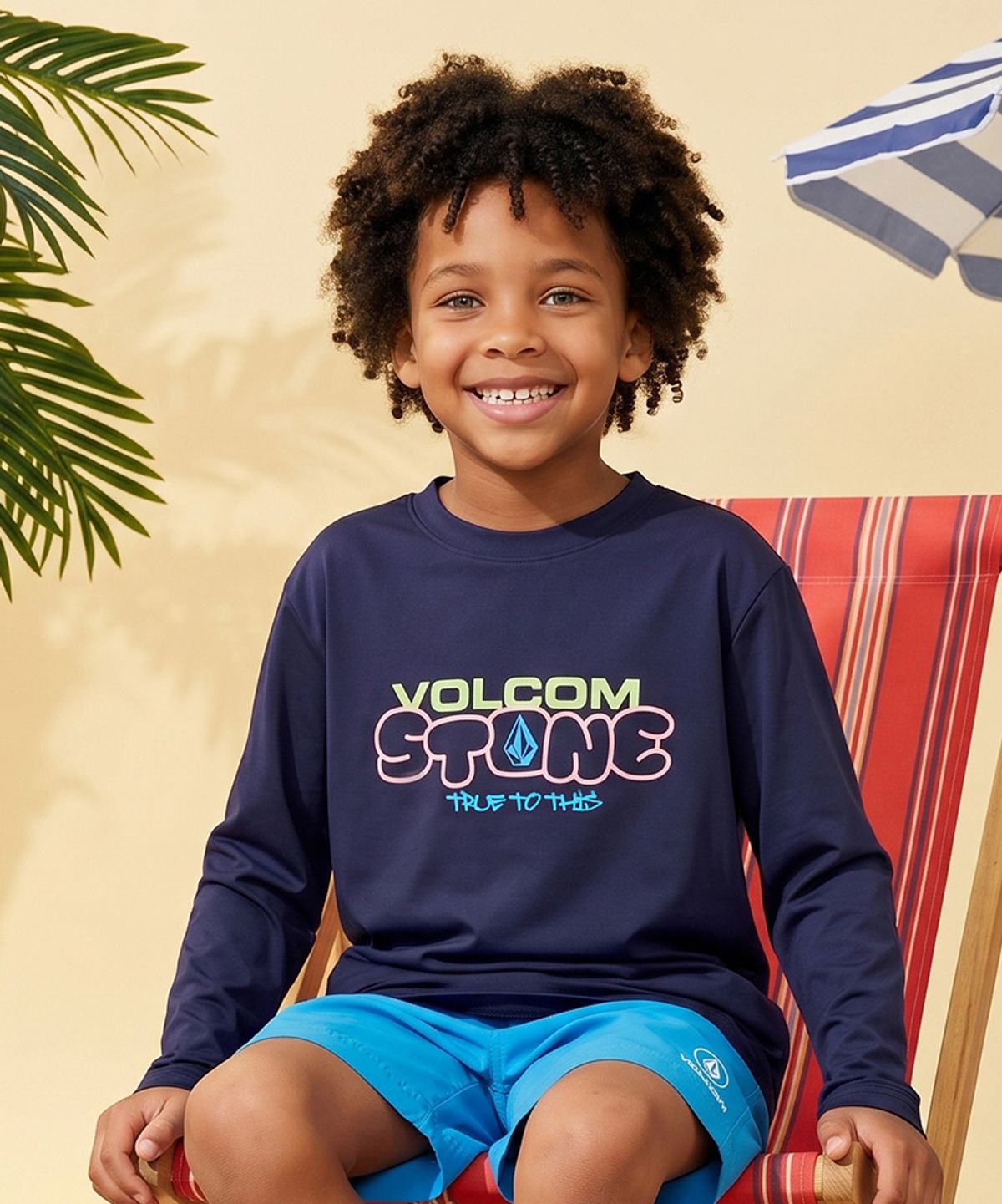 볼컴 키즈(VOLCOM KIDS) 볼컴 드로잉 아쿠아 래쉬가드 수영복 티셔츠 D5M026