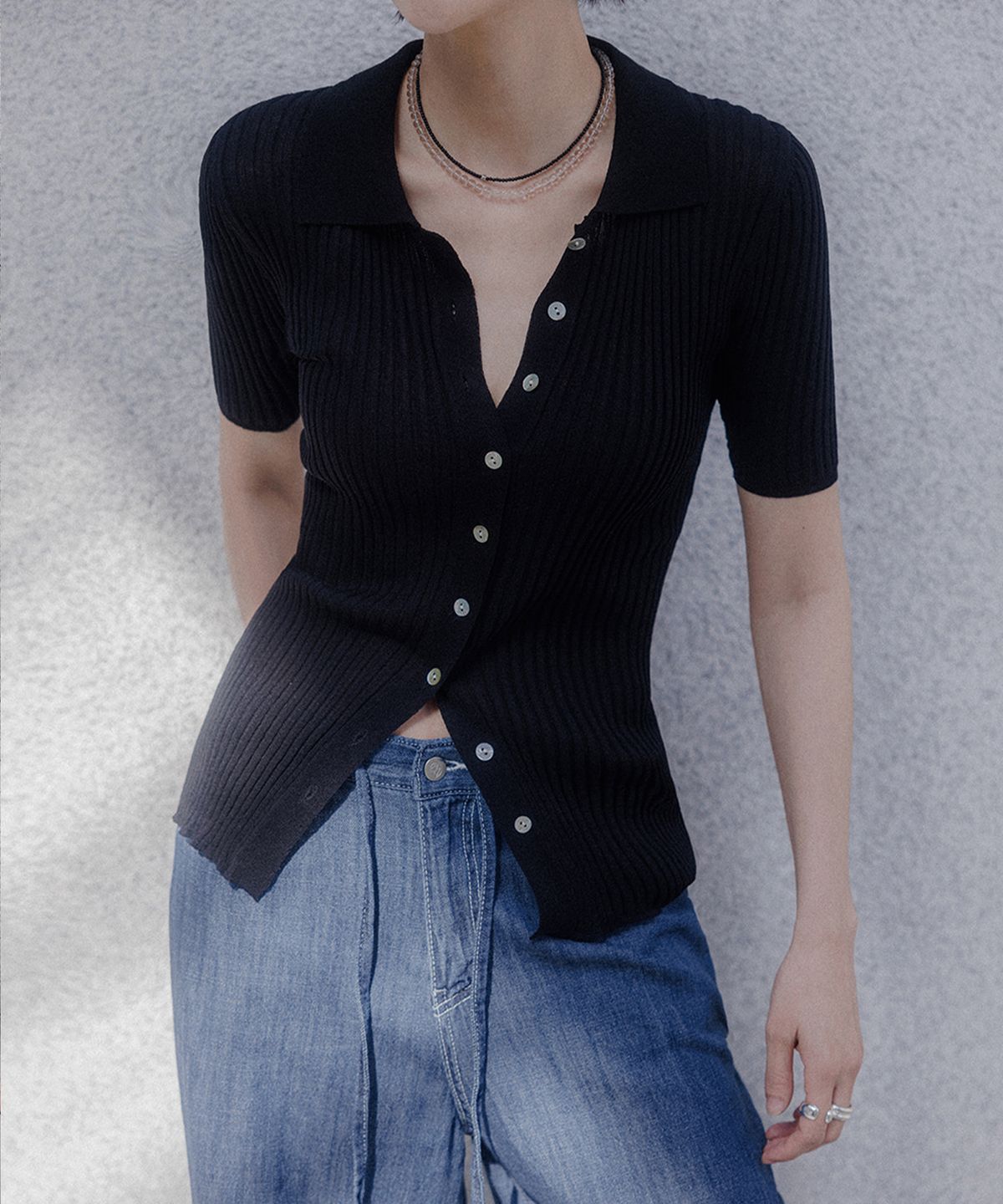 메무아(MEMUA) 브리즈 카라 슬림 가디건(블랙)