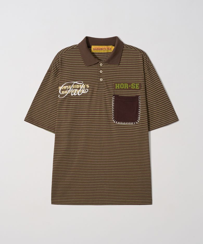 Blanket Stitch Stripe Polo Tee (BROWN)