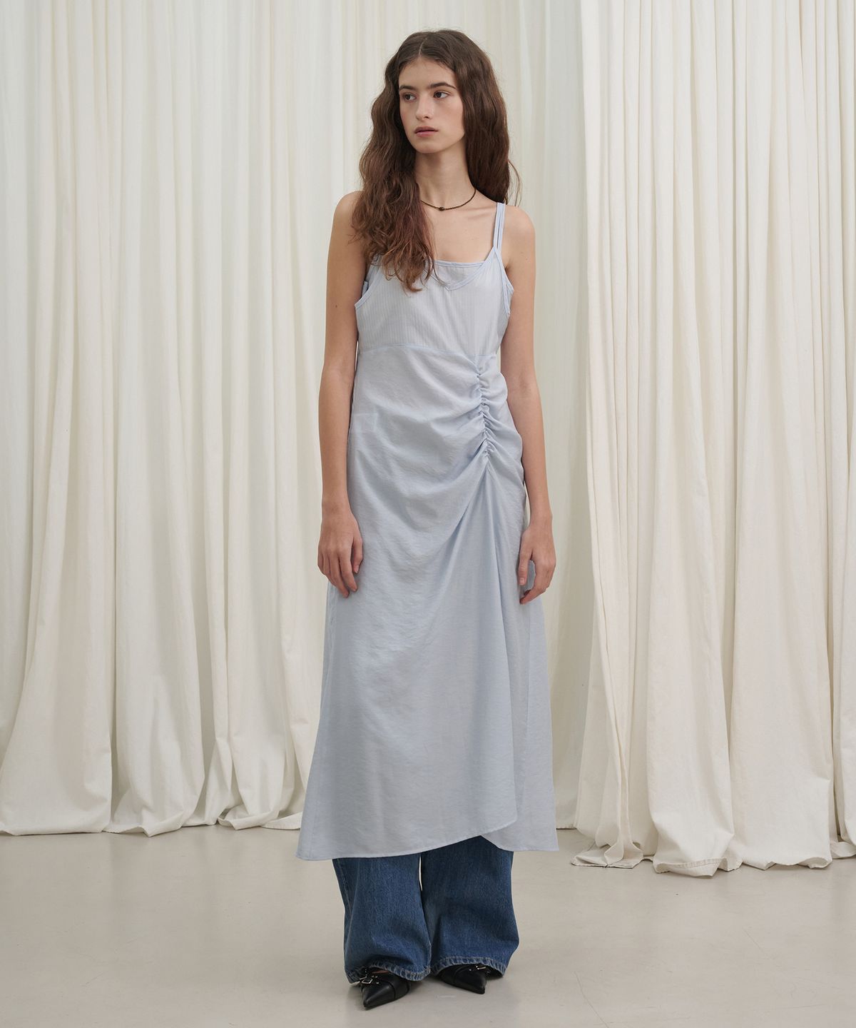 마롯(MARROT) Sheer Striped Slip Dress_Skyblue