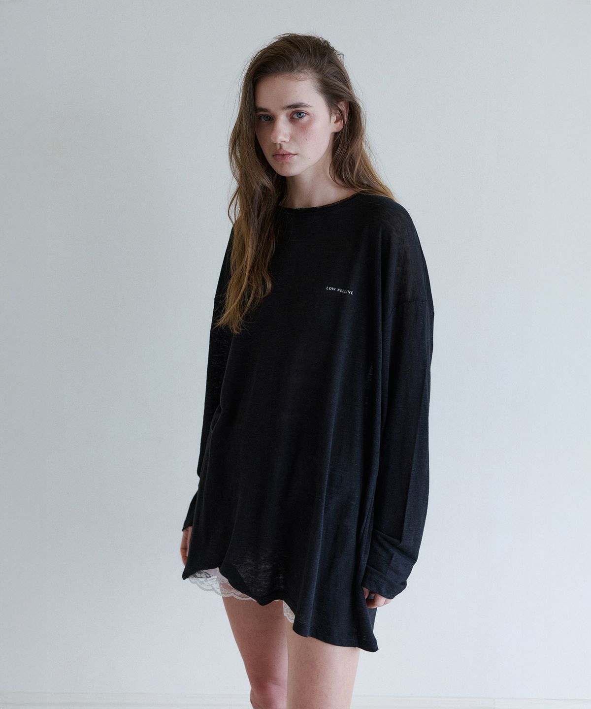로우넬라인(LOW NELLINE) PARASOL LINEN WASHING T-SHIRT_ BLACK