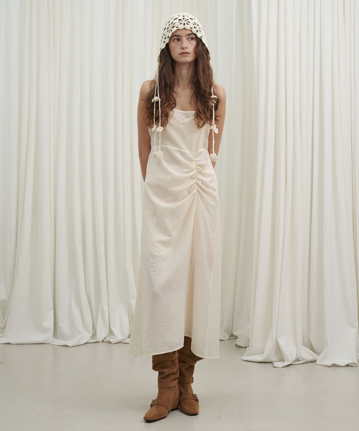 마롯(MARROT) Sheer Striped Slip Dress_Cream