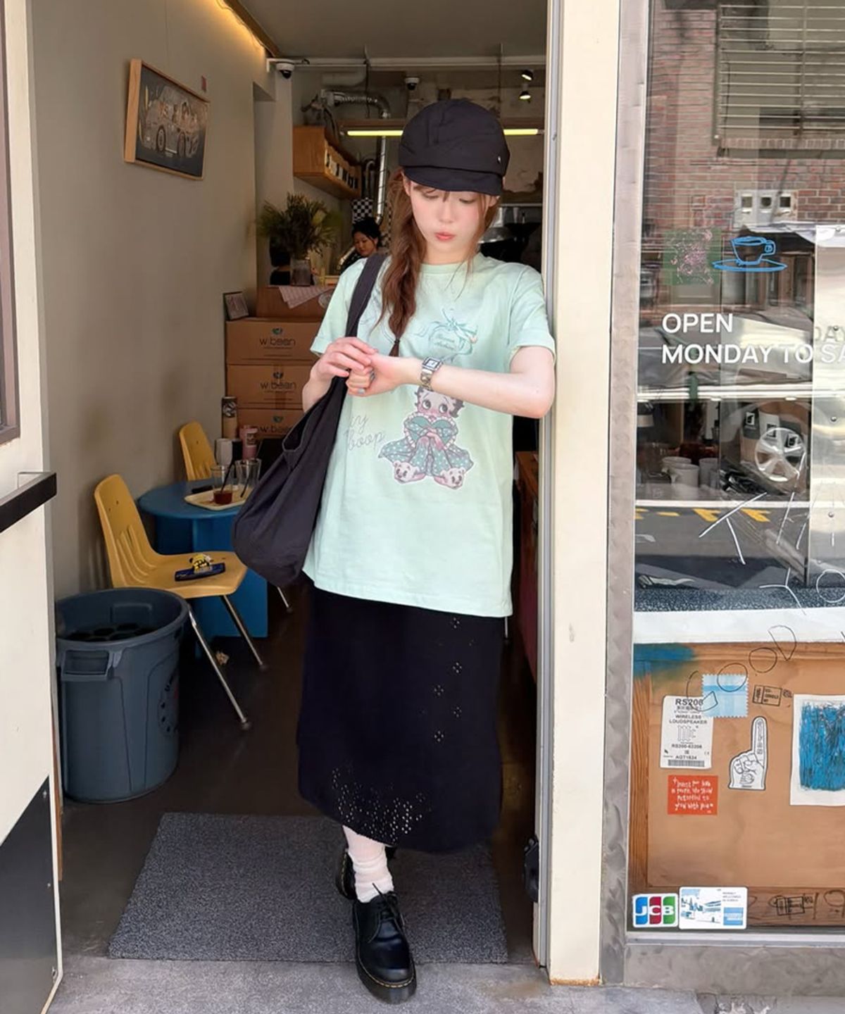 론론(RONRON) BETTY BOOP DREAMY RIBBON OVER FIT T SHIRT MINT