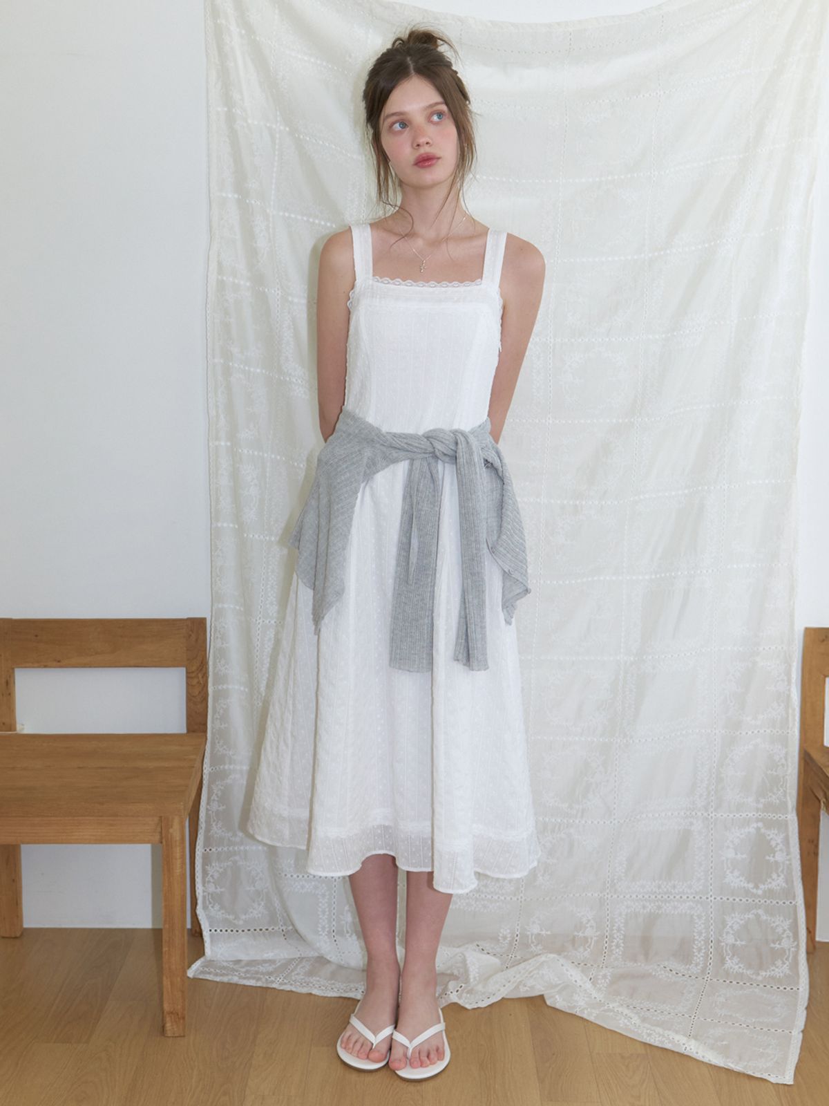 리엘(RE L) Pompom lace dress (white)