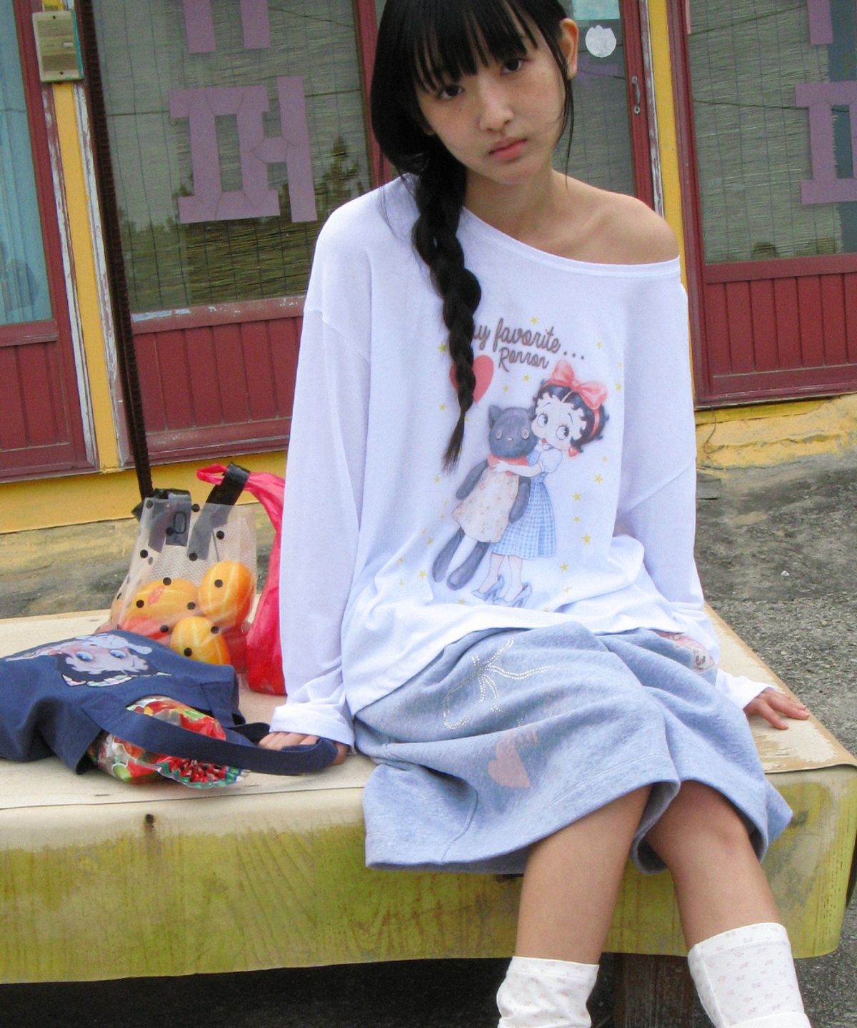 론론(RONRON) BETTY BOOP CAT PLUSH LONG SLEEVE WHITE