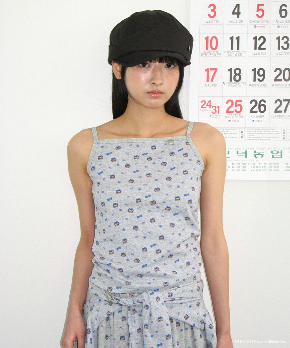 론론(RONRON) BETTY BOOP PATTERN SLIM CARDIGAN GREY