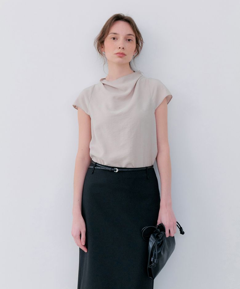 DRAPE CAP SLEEVE BLOUSE - BEIGE